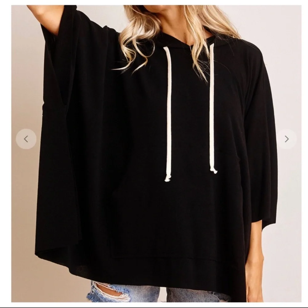 Fabulous Oversized Shark Bite Hem Hoodie Tunic Top with Front Pockets - Picture 4 of 4